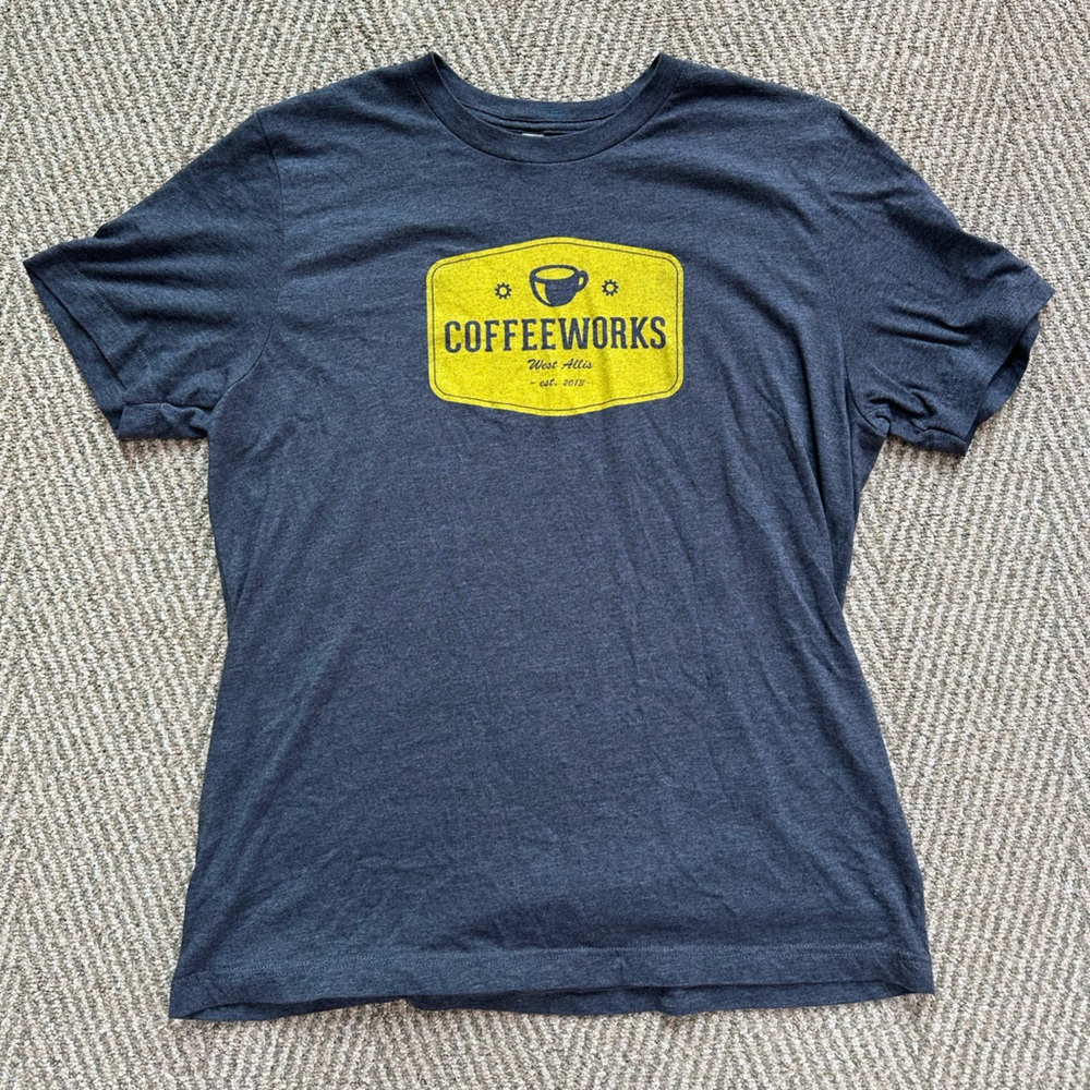 Grey “Coffeeworks” T-shirt with yellow logo - L